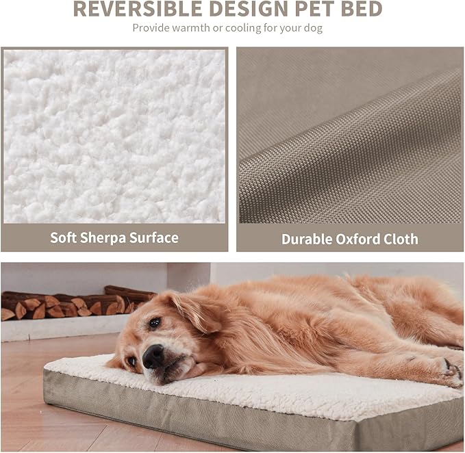 Orthopedic Dog Bed for Extra Large Dogs, XL Waterproof, Egg Crate Foam with Removable Washable Oxford Cooling Cover, Khaki White
