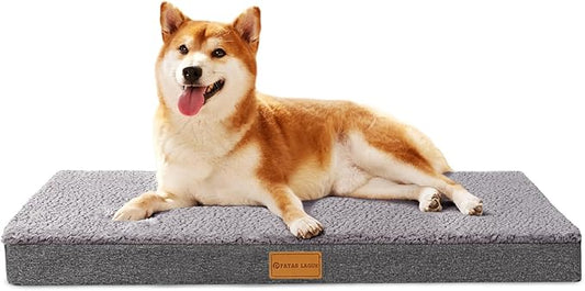 Patas Lague Orthopedic Dog Bed for Large Dogs, Soft Comfortable Waterproof Egg Crate Foam Medium Pet Beds Mat with Removable Washable Cover, 36''X24'' Grey