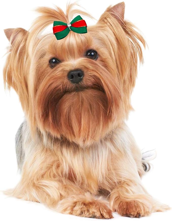 PET SHOW 20pcs Christmas Dog Hair Bows with Rubber Bands for Small Medium Dogs Xmas Holiday Puppies Cats Kittens Rabbits Topknot Grooming Costumes Hair Accessories