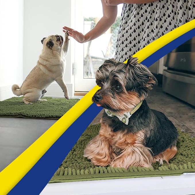 Muddy Mat® Original Dog Door Mat for Muddy Paws, Super Absorbent Microfiber, Non-Slip Washable Pet Rug, Quick Dry Chenille Entryway Carpet, Machine Washable Indoor Outdoor mat, Army Green 48"x72"