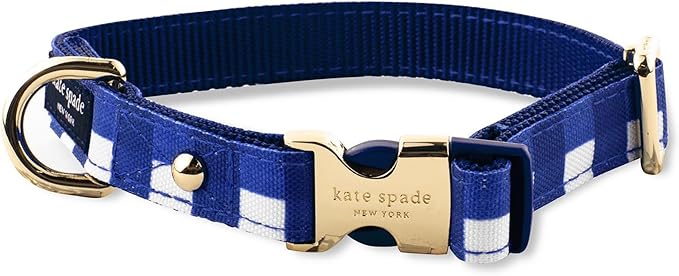 kate spade new york Cute Dog Collar with Gold Metal Details & Plastic Buckle, 10.5” to 13.5” Adjustable Dog Collar for Female or Male Dogs, Small to Medium Dogs, Navy Gingham