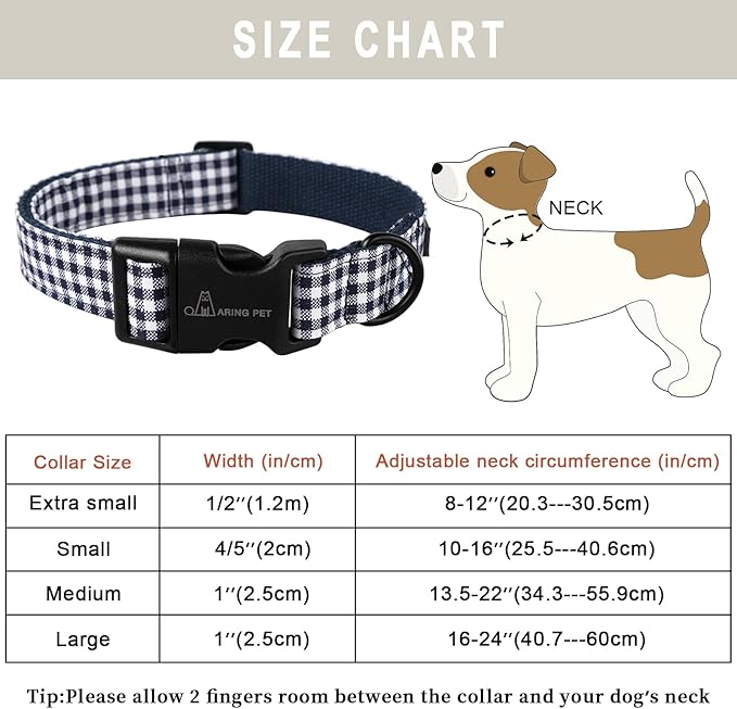 ARING PET Dog Collar-Cute Dog Collar for Small Dogs, Adjustable Comfortable Cotton Plaid Pet Collars for Small Medium Large Male Female Dogs, Large