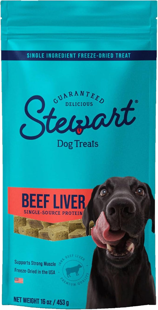 Stewart Single Ingredient Freeze Dried Dog Treats, Beef Liver, 16 Ounce Value Size Resealable Pouch, Training Treats or Meal Topper for All Size Dogs, High Protein, Grain-Free, Gluten-Free