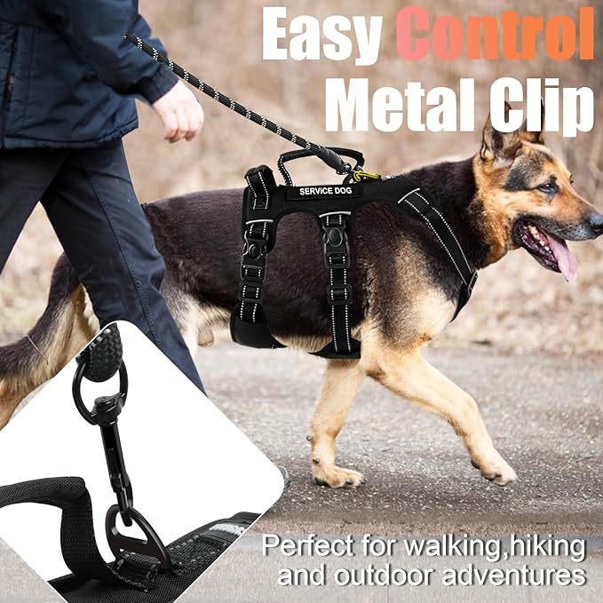 Escape Proof Dog Harness for Large Medium Sized Dogs Six Point Adjustable, Service Dog Vest Harness and Leash Set, No Pull Dogs Harnesses with Handle, XL Dog Harnesses for Walking(Black, XL)