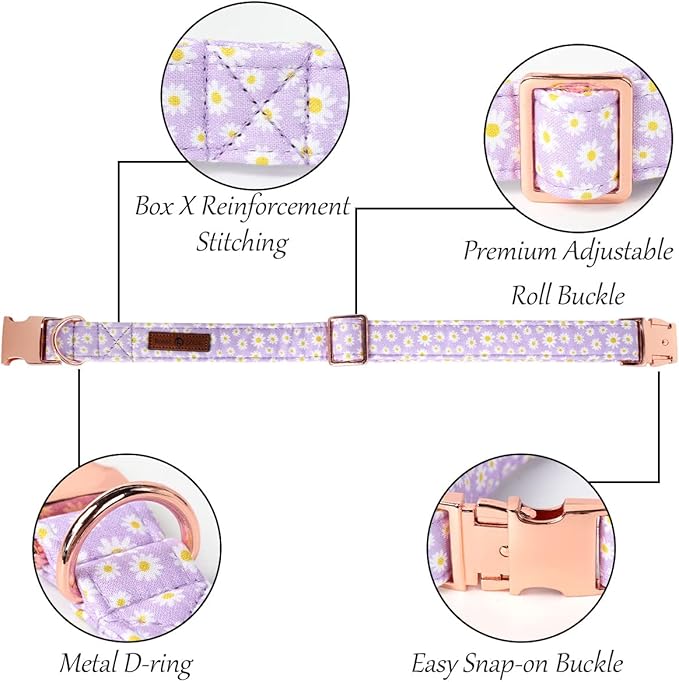 Lionet Paws Spring Dog Collar with Sailor Bow, Soft Comfortable Adjustable Cute Daisy Collar for Dogs, Medium, Neck 13.5-22 inches