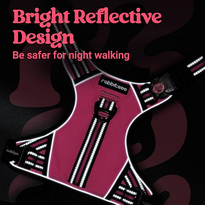 rabbitgoo Dog Harness for Large Dogs, No Pull Pet Harness with Soft Padded Handle, Adjustable Reflective Vest with 3 Buckles, Easy Walking Harness with 2 Leash Clips, Pink, XL