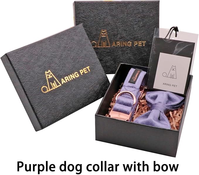 ARING PET Bowtie Dog Collar-Velvet Dog Collars with Removable Bowtie, Cute &Comfortable Purple Dog Collar,Small.