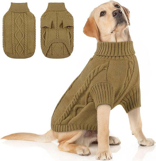 Queenmore Large Dog Sweater for Pitbull & Labrador, XXL Warm Knitted Pet Sweatershirt for Boy & Girl Dogs (Brown, 2XL)