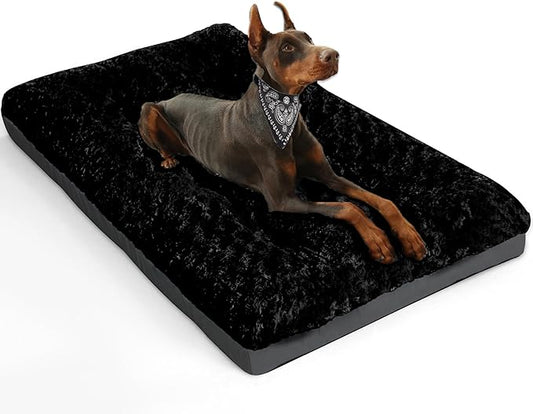 POCBLUE Deluxe Washable XXL Dog Bed Dog Crate Mat 48 inch Comfy Fluffy Kennel Pad Anti-Slip for Dogs Up to 110 lbs, 48" x 30", Black