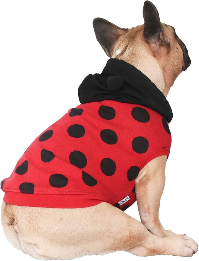 iChoue Ladybug Ladybird Lady Beetle French Bulldog Costumes Hoodies Sleeveless Clothes Outfits Funny Cosplay Shirts for Medium Dogs Frenchie Pug English Boston Puppy - Black and Red, Small