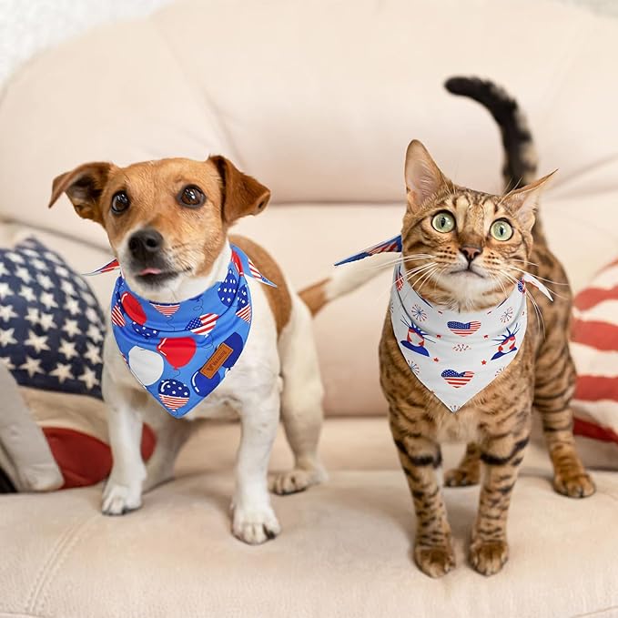 Vehomy 3-Pack Independence Day Dog Bandana 4th of July Puppy Bandanas Reversible Pet Bandanas Stars Stripes Flag Dog Scarfs Cat Triangular Bibs Pet Scarves for Small Medium Large Dogs S