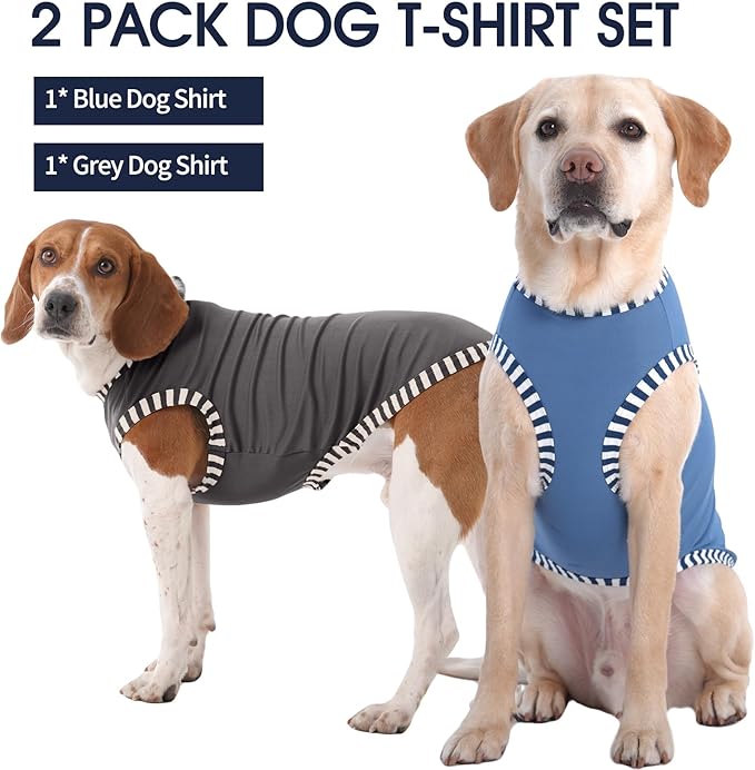 IECOii 2 Pack Dog T-Shirt for Large Dogs,Breathable Tshirts for Hot Weather,Stretchy & Comfortable Pet Summer Clothes Outdoor and Indoor Wearing,Pet Tank Top Set Great Dane Tee Shirts,Grey+Blue,5XL