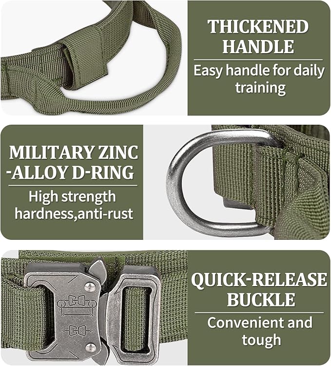 COOYOO Tactical Dog Collar Set, Adjustable Military Nylon Collar with Control Handle and Heavy Metal Buckle for Medium and Large Dogs