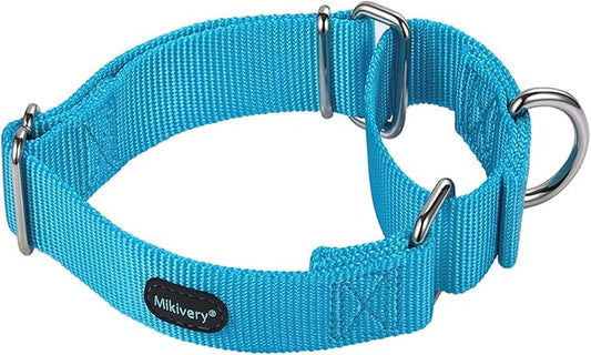 Mikivery Martingale Dog Collar Nylon Adjustable and Safety Training Colourful Comfortable Metal Buckle Pet Collars for Small Medium and Large Dogs(Ice Blue,L)