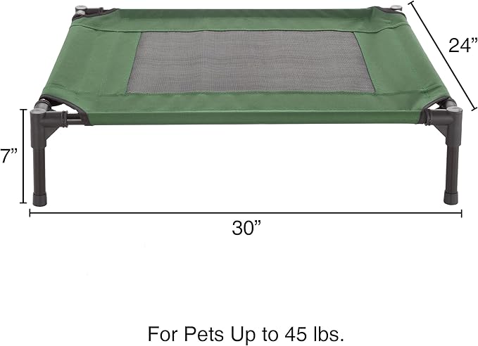 Elevated Dog Bed ? 30x24 Portable Bed for Pets with Non-Slip Feet Indoor/Outdoor Dog Cot or Puppy Bed for Pets up to 50lbs by Petmaker (Green)