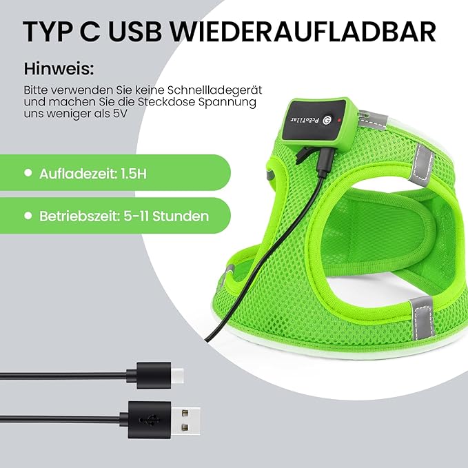 PceoTllar Light Up Dog Harness, LED No Pull Reflective Dog Harness, Flashing Lighted for Night Walking - Small/Medium, (Green M)