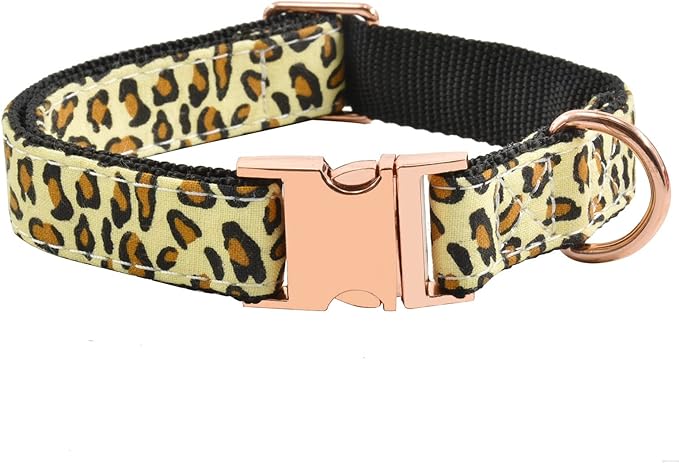 Metal Buckle Dog Collar, Durable Adjustable Dog Collar Soft for Small Medium Large Dogs (L(15-23in), Yellow Leopard)