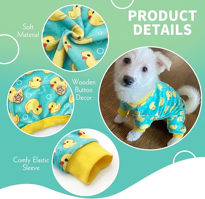 KYEESE Dog Pajamas Velvet Dog Pajamas Small Sized Dogs Soft Dogs Clothes Pjs with Yellow Ducks Pattern Stretchy Pet Jammies Coat Comfy Pet Onesie Costume, X-Large