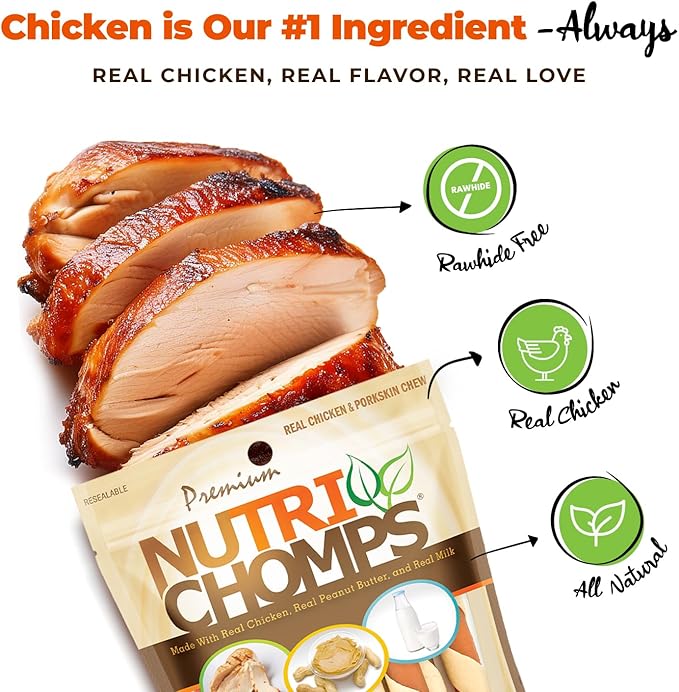 NutriChomps Dog Chews, 5-inch Twists, Easy to Digest, Rawhide-Free Dog Treats, 12 Count, Real Chicken, Peanut Butter and Milk flavors