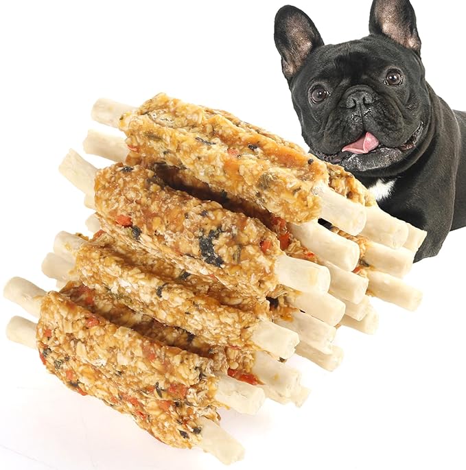 ASMPET Chicken Wrapped Rawhide Sticks with Superfood Pumpkin Oats Spinach Dog Chews - Long Lasting, Clean Teeth, Healthy Natural Treats for Small, Medium & Large Dogs - 10.6 oz
