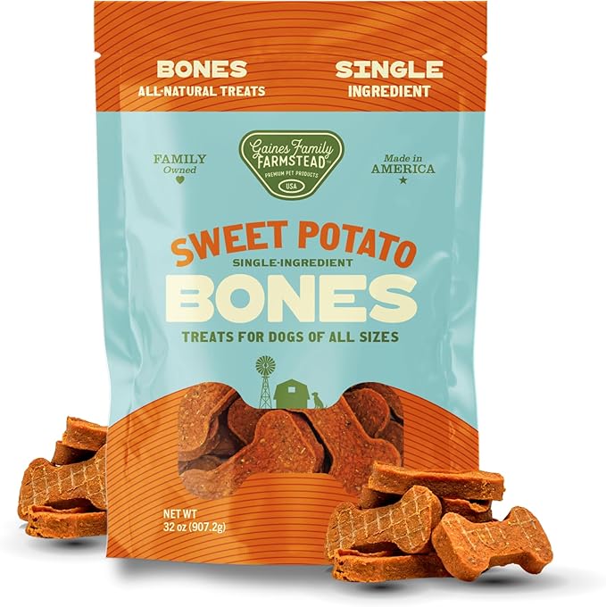 Gaines Family Farmstead Sweet Potato Dog Bones – 32 oz, All-Natural, Single Ingredient, Grain-Free Dog Treats for Digestive Health, Training & Rewards – High-Fiber, Made in USA