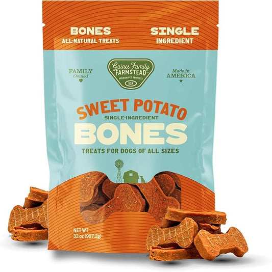 Gaines Family Farmstead Sweet Potato Dog Bones – 32 oz, All-Natural, Single Ingredient, Grain-Free Dog Treats for Digestive Health, Training & Rewards – High-Fiber, Made in USA