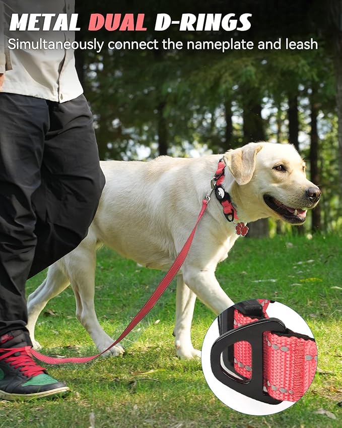Joytale Airtag Dog Collar, Dual D-Rings, Reflective Pet Collar with Waterproof AirTag Holder, Soft Padded Adjustable for Large Dogs, Neon Pink, L