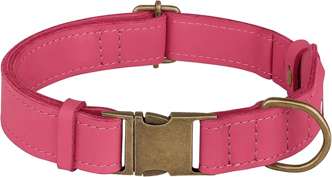 AirTag Dog Collar - Genuine Leather Dog Collar with Apple AirTag Holder and Metal Buckle - Smart GPS Tracking Pet Collars for Small Medium Large Dogs Puppy (Pink, L, 17"-21" Neck Fit)