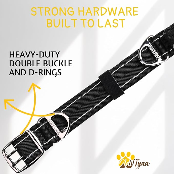ADITYNA Heavy Duty Dog Collar for Extra-Large Dogs - Reflective Black XL Collar with Handle for Training, and Walking - Wide, Thick, Tactical, Soft Neoprene Padded