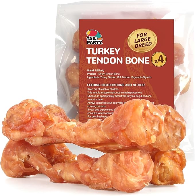 Turkey Tendons for Dogs, Large Dogs Training Treats, Natural Long-Lasting Chews Sticks, High-Protein Beef Tendons, Healthy Hypoallergenic Beggin Bone【L】(4 Units/Pack, 5.08 oz)