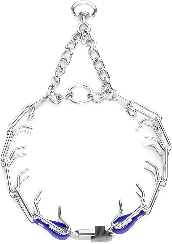 Herm Sprenger Chrome Plated Steel Dog Collar with Quick Release ClicLock Buckle and Biothane Insert Training Collar for Dogs Made in Germany (Blueberry Royal, 25in x 4.0mm(Neck Size up to21-22in))