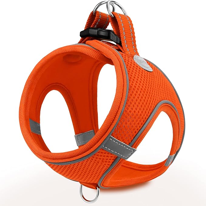 Joytale Small Dog Harness, Breathable Mesh Step-in Vest, Reflective Soft Padded Harnesses for Cats and Puppies Dogs, Orange, XXXS