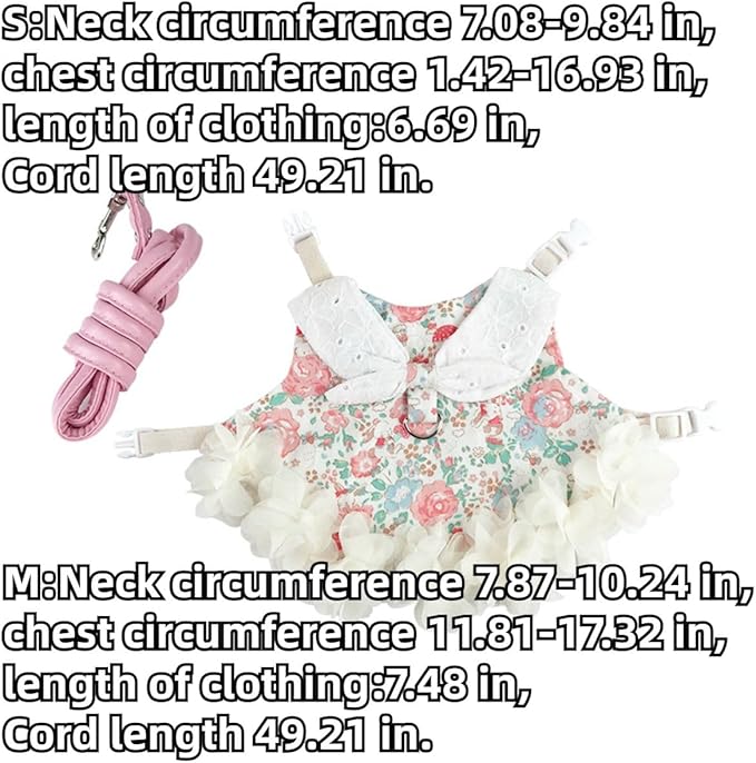 Bunny Rabbit Ferret Harness and Leash Set, Bunny Clothes for Rabbits, Small Animal Guinea Pig Dress Clothes for Kitten Ferret Chihuahua Puppy Mini Dog (Pink with Green,S)