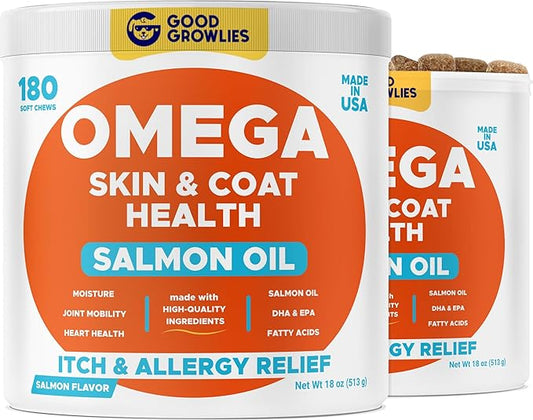 Omega 3 Alaskan Fish Oil Treats for Dogs (360 Ct) - Dry & Itchy Skin Relief + Allergy Support - Shiny Coats - EPA&DHA Fatty Acids - Natural Salmon Oil Chews - Hip & Joint Support - Salmon Flavor