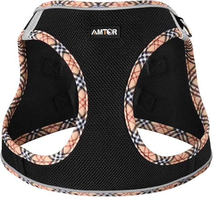 AMTOR Small Dog Harness with Leash Set, No Escape Easy Walk Puppy Harnesses for Training Walking, Step-in Reflective Soft Dogs Vest for XS S Medium Extra-Small Large Sized Dog(BlackYellow,XL)