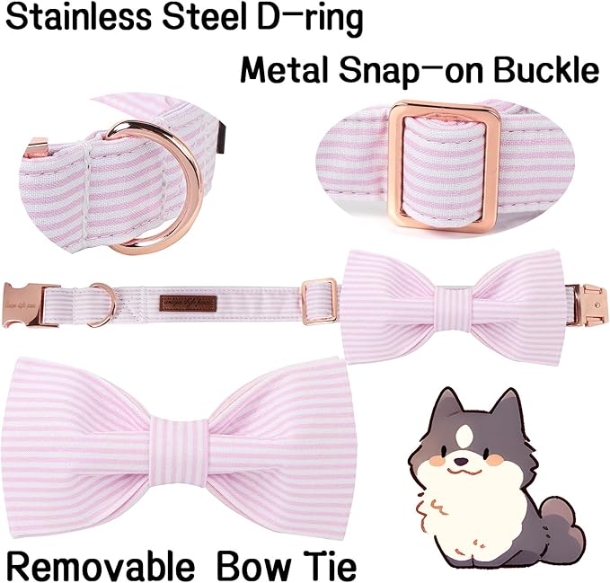 Unique style paws Spring Pink Dog Collar with Bow Pet Gift Adjustable Soft and Comfy Bowtie Collars for Small Medium Large Dogs
