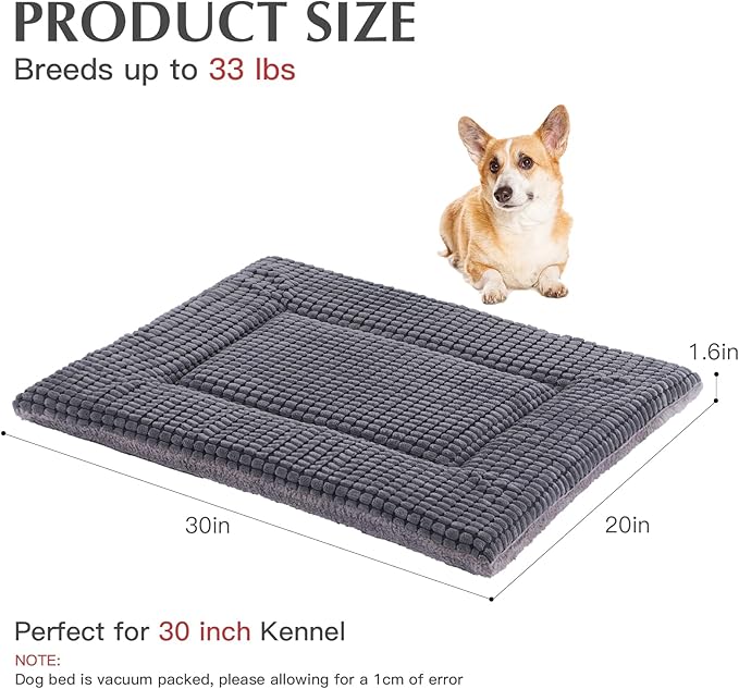 BVAGSS Dog Bed Mat,Reversible Dog Crate Pad, Memory Foam Soft Warm Pet Cushion for Small Medium Dogs, Washable Pet Sleeping Mattress Kennel Pad XH079 (30''x20''x1.6'',Light Grey)