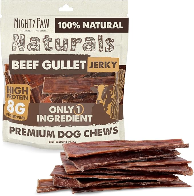 Mighty Paw Naturals Beef Gullet Jerky for Dogs | 100% Natural Beef Gullet Sticks for Small, Medium and Large Breeds. Natural Treat for Large Pets, and Puppies. Dried Dog Treats 14 oz