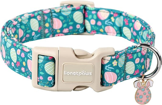 Lionet Paws Easter Dog Collar- Cute Colorful Eggs Green Dog Collars with Plastic Buckle, Light Adjustable Dog Collars with Egg Pendant for Medium Large Dogs