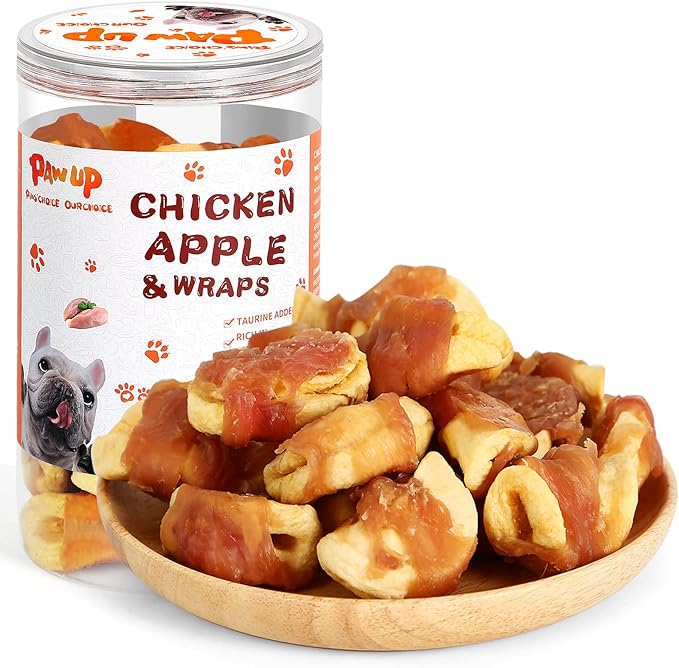 Dog Treats Apple Slice Chicken Wrapped, Training Treats w/Taurine for Small Medium Large Dogs, 12.5 oz