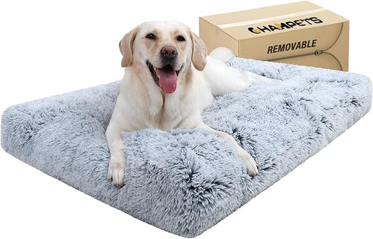 Washable Extra Large Dog Bed with Removable Cover, Super Soft Waterproof Dog Crate Bed with Non-Slip Bottom, Fluffy Pet Bed 48×29 Inch, Grey
