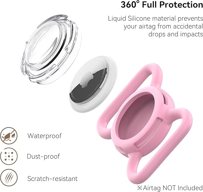 Waterproof Airtag Holder for Dog Collar, Soft Full-Body Protective Airtag Holder for Dog & Cat Collars, Ultra-Durable, Easy Installation, Lightweight Clear Airtag Case (Pink, Large)