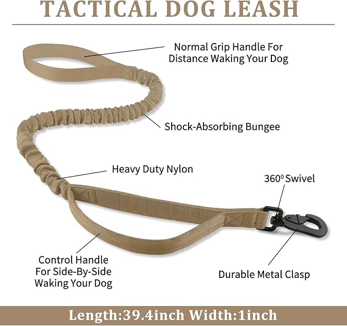 COOYOO Tactical Dog Collar Set - Adjustable Military Nylon Collar with Control Handle and Heavy Metal Buckle for Medium and Large Dogs