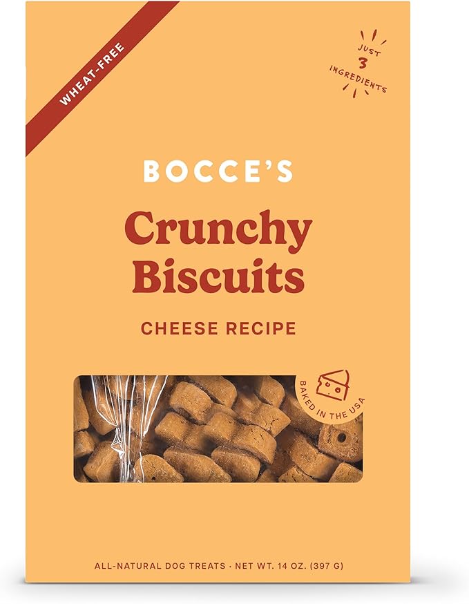 Bocce's Bakery Oven Baked Cheese Recipe Treats for Dogs, Wheat-Free Dog Treats, Made with Real Ingredients, Baked in The USA, All-Natural Cheese Biscuits, 14 oz