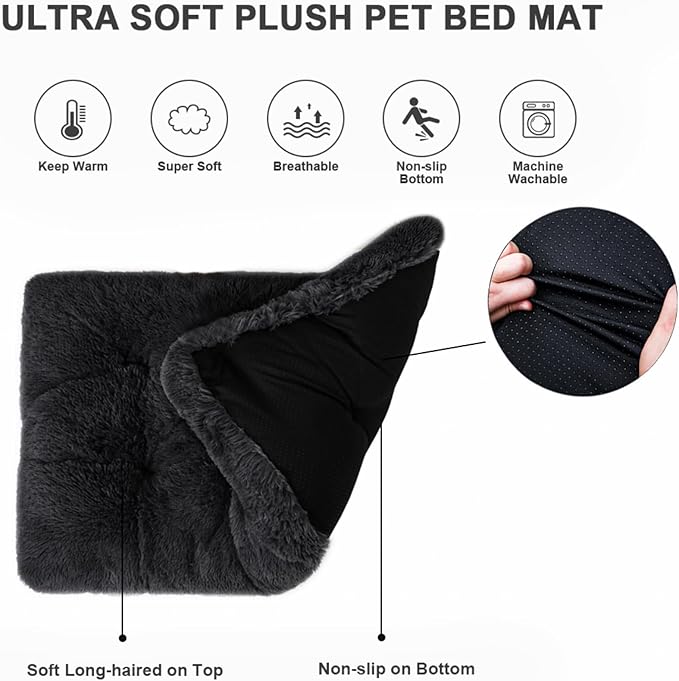 Vonabem Medium Dog Bed Crate Pad 30 inch, Washable Puppy Crate Beds for Medium Small Dogs Cats, Plush Soft Pet Beds, Dog Mats for Sleeping, Kennel Pad Dark Grey