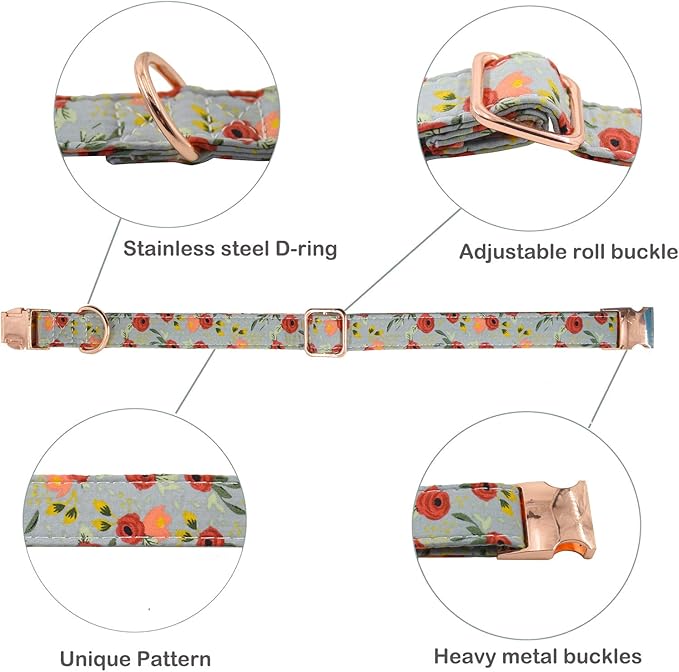 Metal Buckle Dog Collar, Durable Adjustable Dog Collar Soft for Small Medium Large Dogs (001-Flower11, M(13-18in))