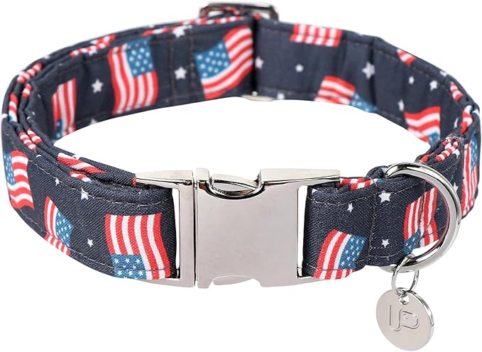 American Flag Dog Collar, 4th of July Comfortable Cotton Cute Dog Collar with Metal Buckle, Patriotic Collar for Puppy Girl Boy Dog or Cat, L