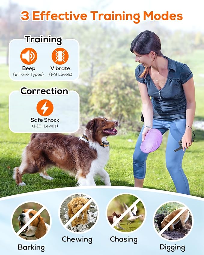 Dog Shock Collar for 2 Dogs (5-120lbs) 3300FT Dog Training Collar with Remote, Rechargeable E-Collar Waterproof Collars with 3 Training Modes for Large Medium Small Dog