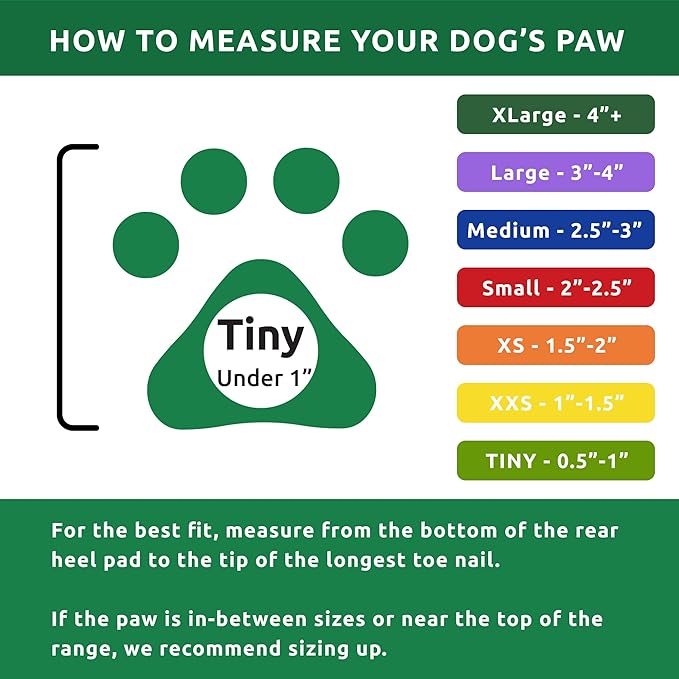 PawZ Rubber Dog Boots for Paws to 1" - All-Weather Dog Booties for Hot Pavement, Sand, Snow, Mud, and Rain - Anti Slip Dog Socks - Tiny, Green