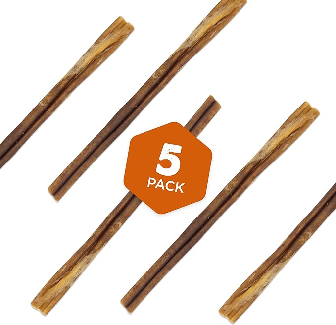 Best Bully Sticks Hickory Smoked Thick 12 Inch Bully Sticks - 5 Count (Pack of 1) - Natural, Grain and Odor-Free, Smoky Aroma, No Additives, Grass-Fed